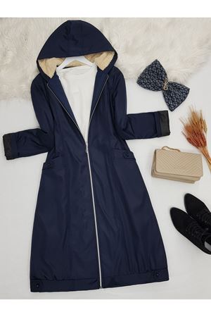Fermuarlı Kapşonlu İçi Peluş Bondit Kaban - Lacivert
