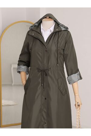 Astarı Çizgili Trençkot - Haki