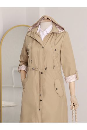 Astarı Çizgili Trençkot - Taş